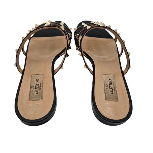 Valentino Garavani Rockstud Flat Slide Sandal Black Leather Size 38.5 US 8.5 - Picture 4 of 11